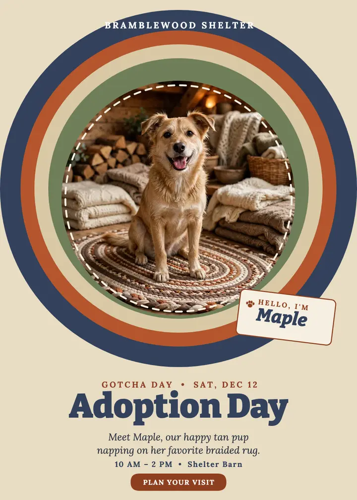 Bramblewood shelter adoption day rug invitation template