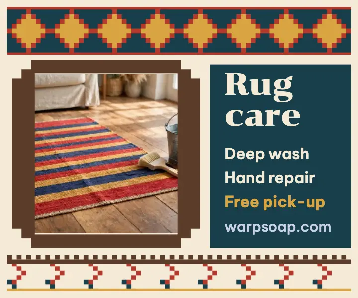 Warp and Soap rug cleaning kilim ad template