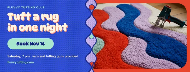 Fluvvy rug tufting workshop night Facebook cover: workshop facebook cover template