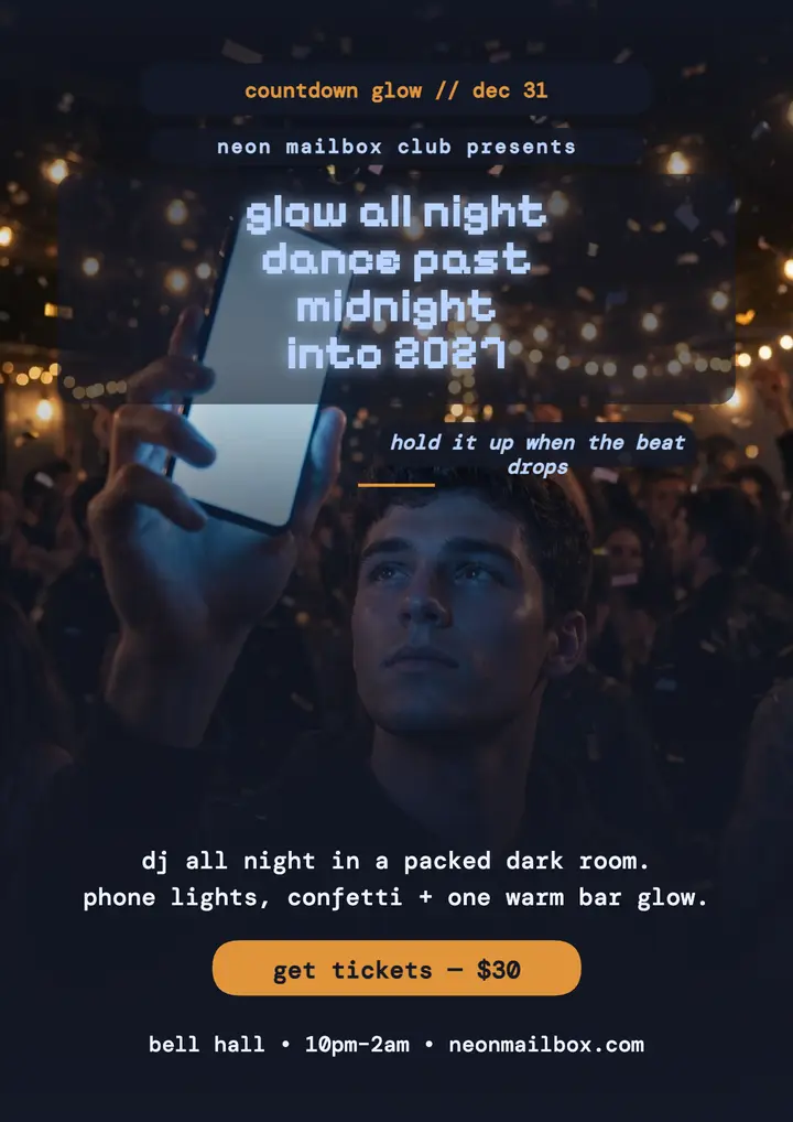 Countdown Glow NYE dance party flyer template