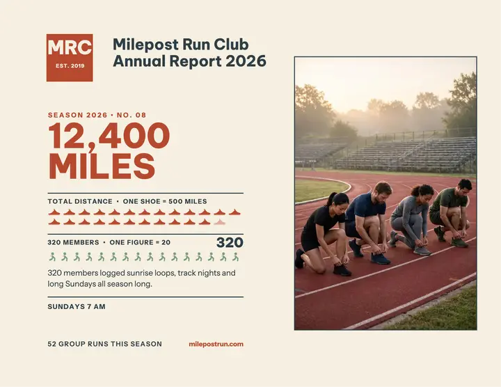 Milepost Run Club annual report flyer template