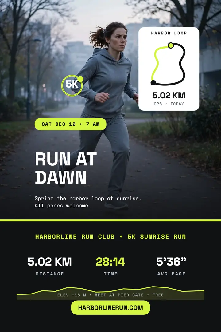 Harborline sunrise run stats poster template