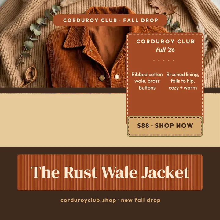 Corduroy Club rust jacket drop post template