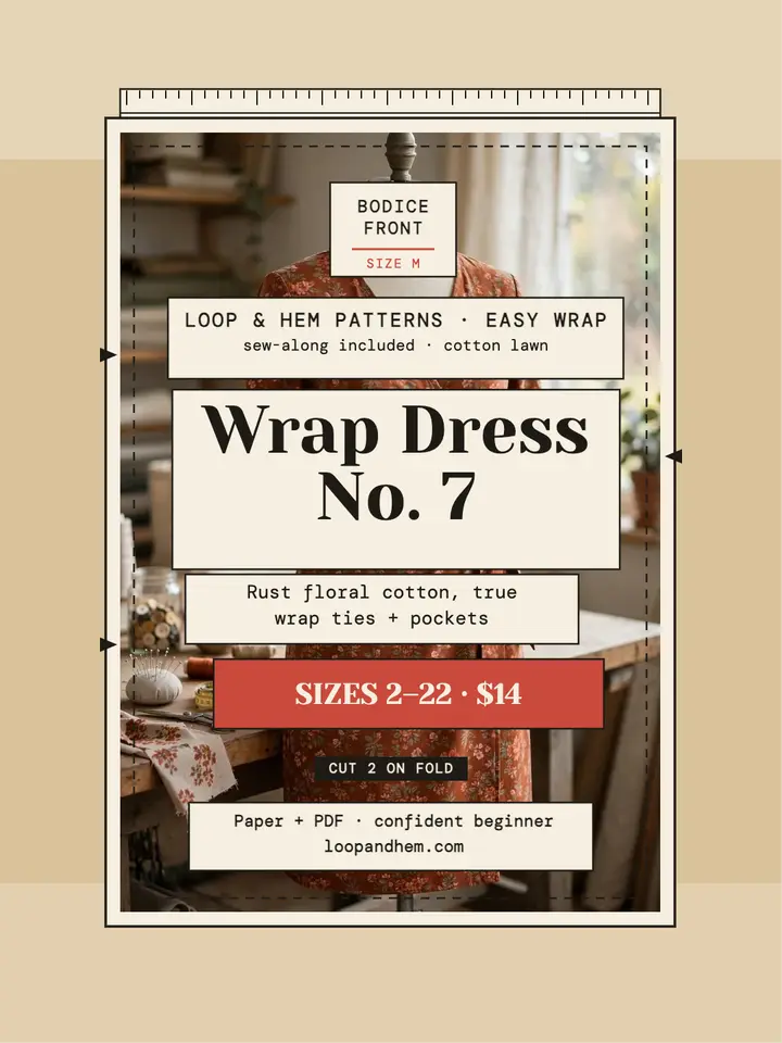 Loop and Hem wrap dress pattern portrait template