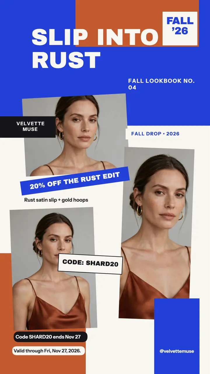 Velvette Muse rust slip dress shard story template