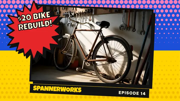 Bike rebuild YouTube thumbnail, pop art halftone template
