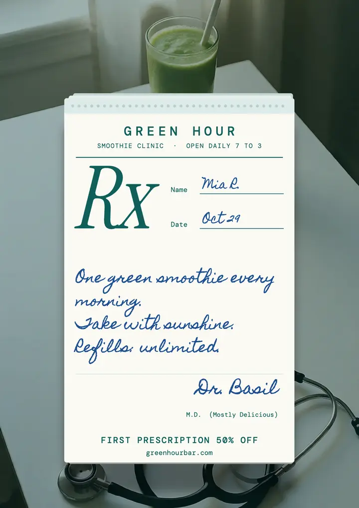 Green Hour smoothie prescription template