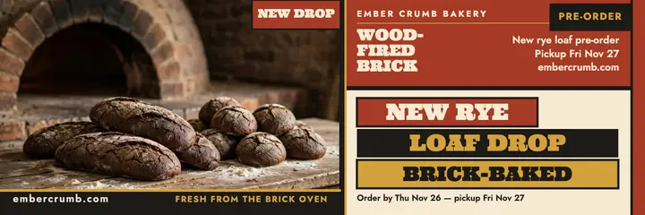 Ember Crumb rye loaf drop header template