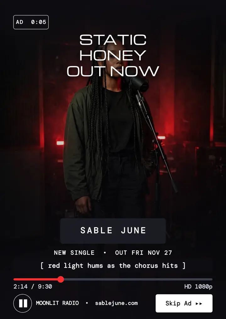 Sable June Static Honey skip-ad flyer: single drop flyer template