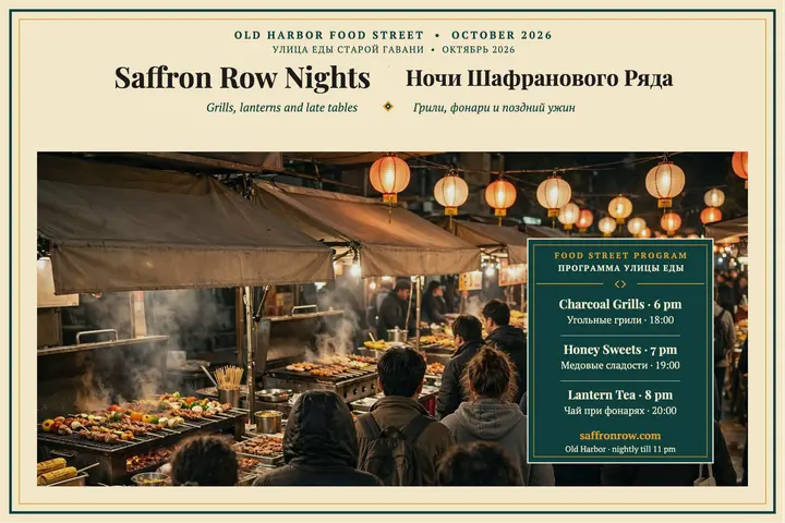 Saffron Row Nights market postcard: night market postcard template