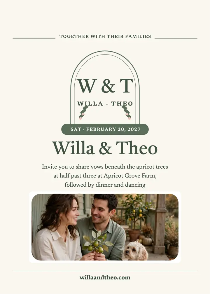 Sage crest wedding invitation, arch template