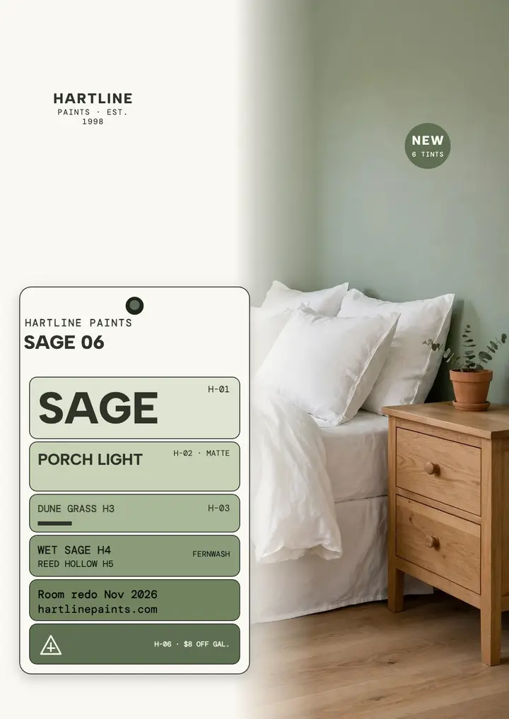 Hartline sage bedroom paint flyer template