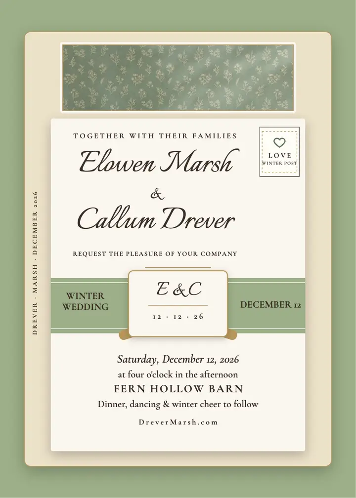Sage belly band winter invite template