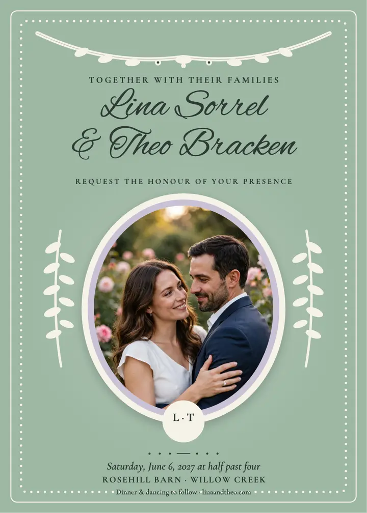 Lina and Theo sage cameo invitation template