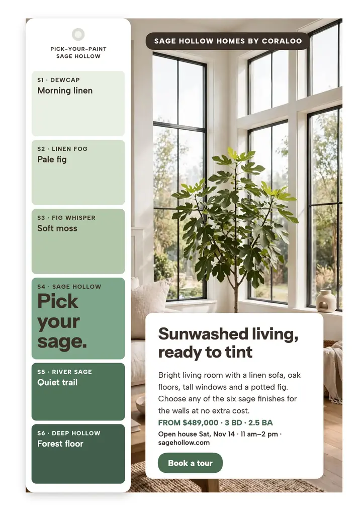 Sage Hollow townhome flyer, paint finishes template