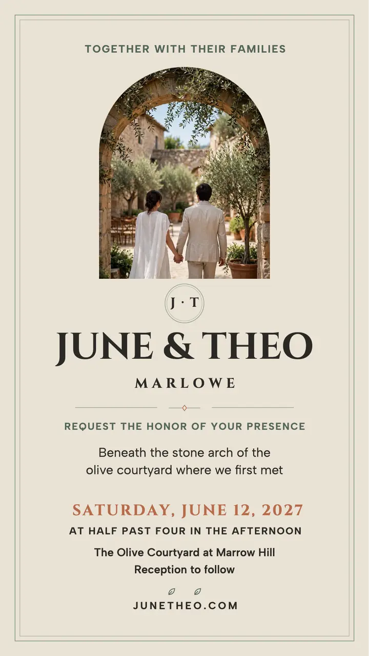 June and Theo sage clay wedding story template