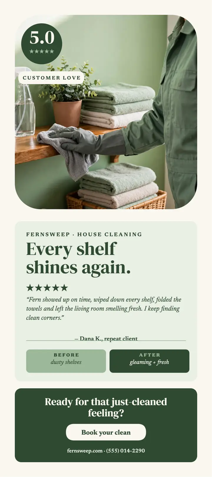 Fernsweep cleaner spotlight rack card template