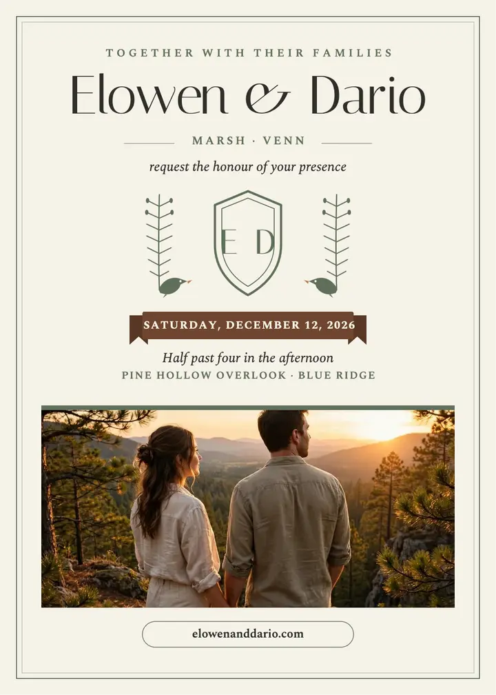 Elowen and Dario sage crest invitation template