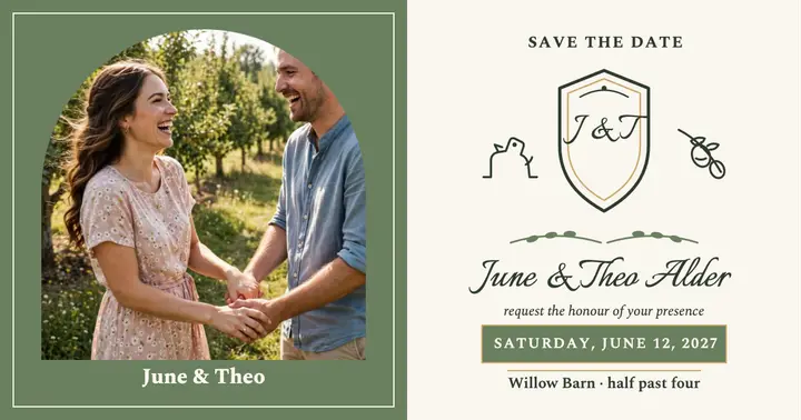 June and Theo sage crest invitation template