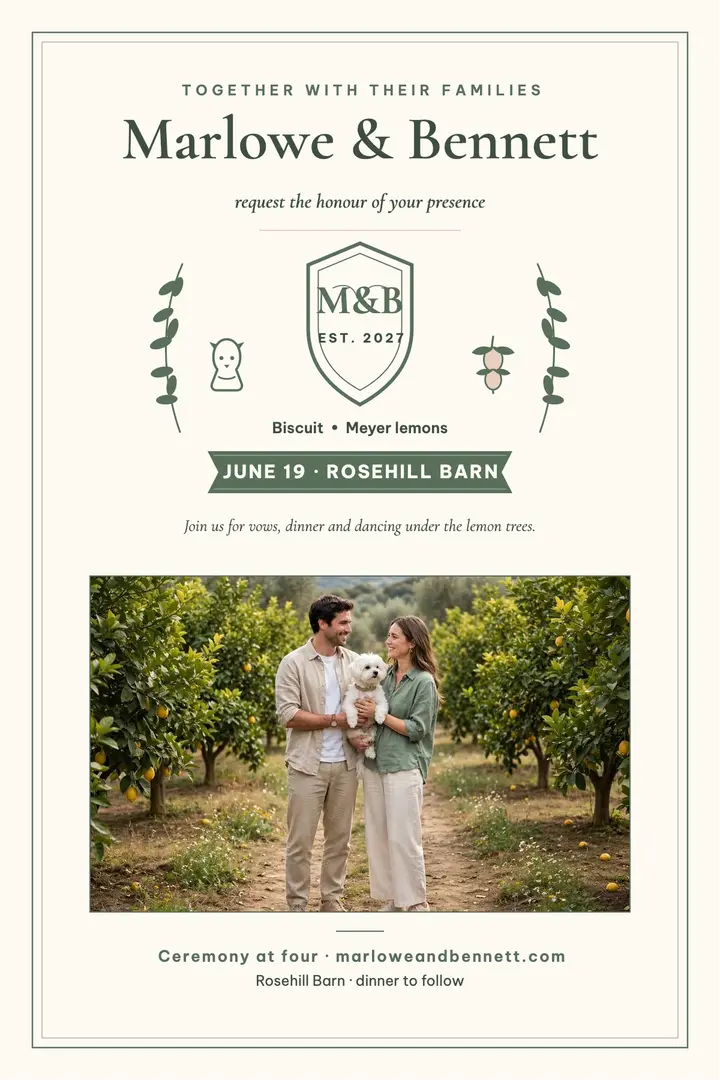 Marlowe and Bennett sage crest poster: wedding crest poster template