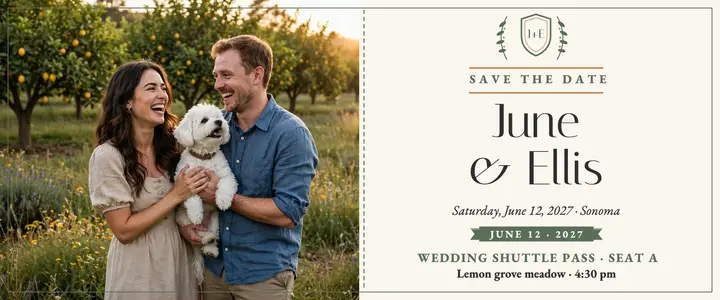 June and Ellis sage crest shuttle ticket: wedding shuttle ticket template