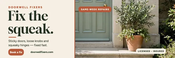 Doorwell Fixers handyman header, sage door template