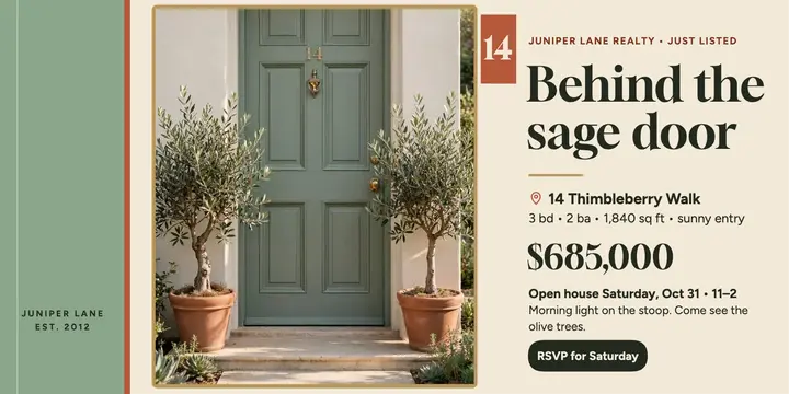 Sage door listing, Juniper Lane x-post template