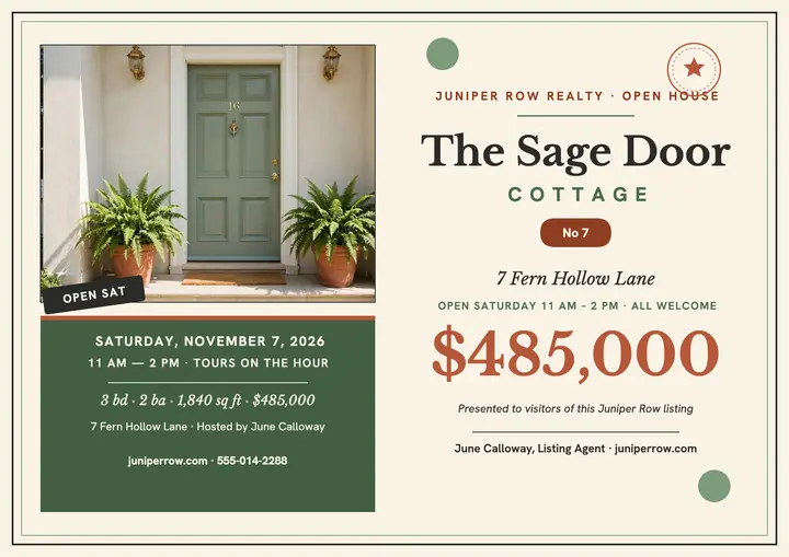Sage door cottage open house certificate template