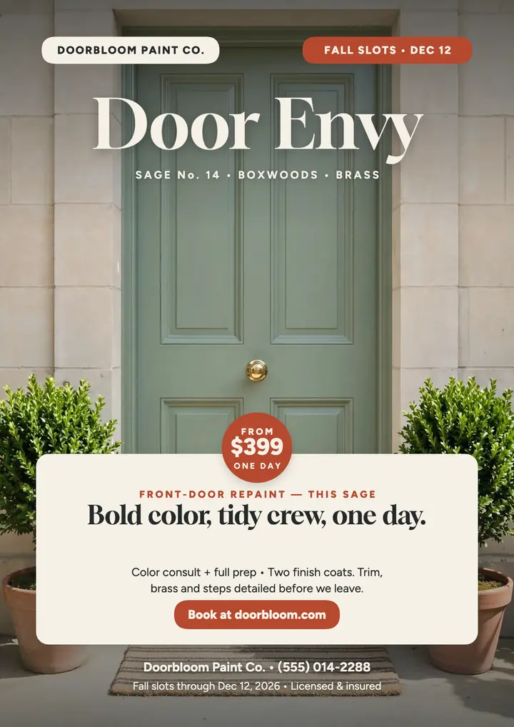 Doorbloom sage front door paint flyer template
