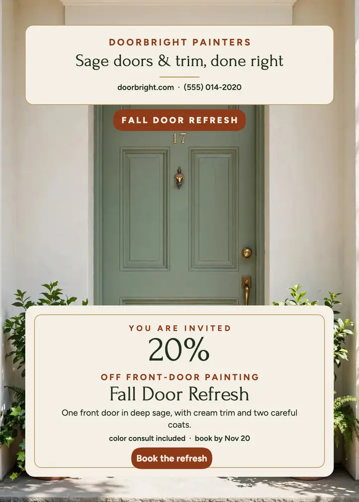 Doorbright sage door refresh invitation: painter promo invitation template