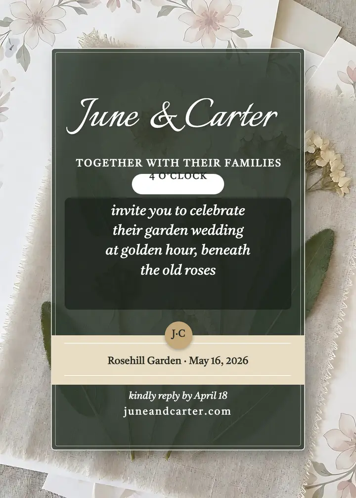June and Carter sage garden invitation: garden wedding invitation template