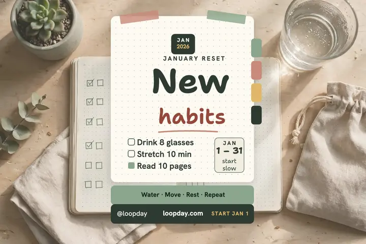 Loopday January reset planner postcard template