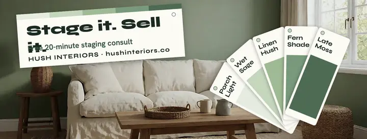 Hush Interiors home staging cover, paint chip fan template