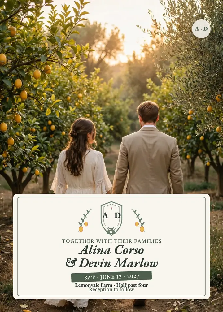 Sage lemon crest invitation: wedding invitation template