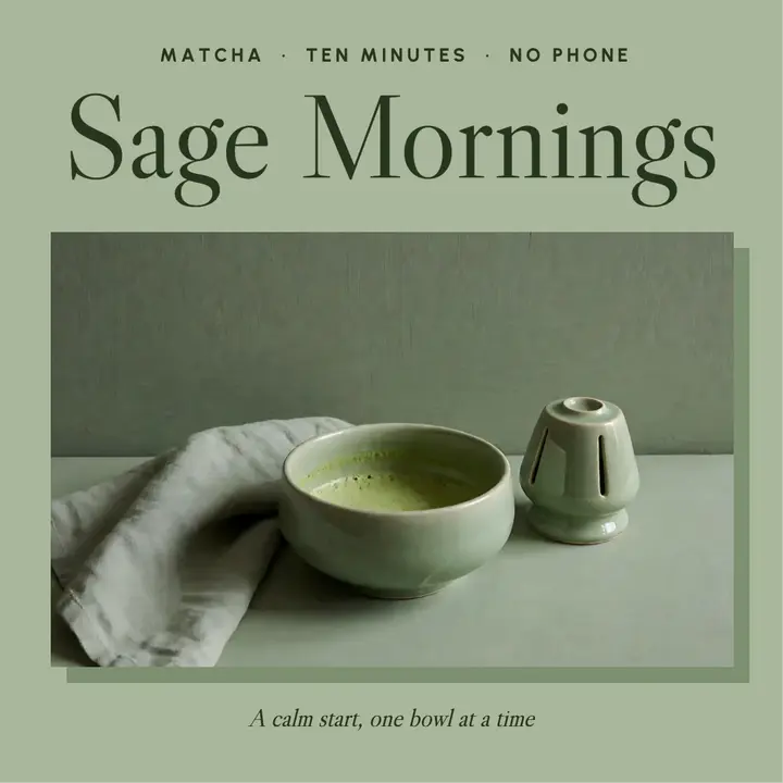 Matcha morning ritual post, sage color drench template