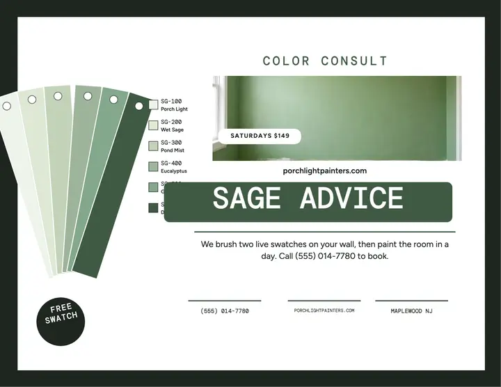 Porchlight sage paint chip consult flyer template