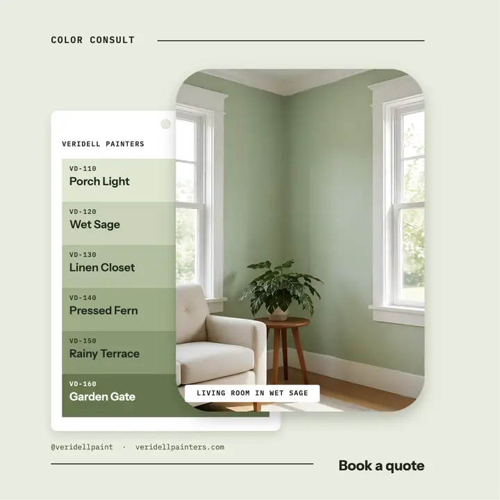 Veridell sage paint chip color consult post: house painter social post template
