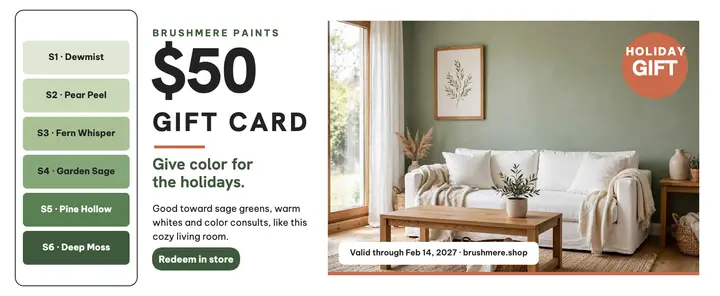 Brushmere Paints sage holiday gift voucher template