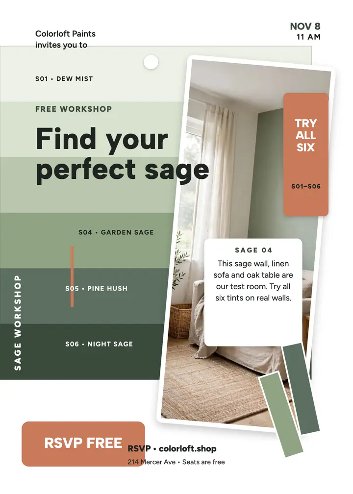 Sage paint workshop invitation, Colorloft: paint workshop invitation template