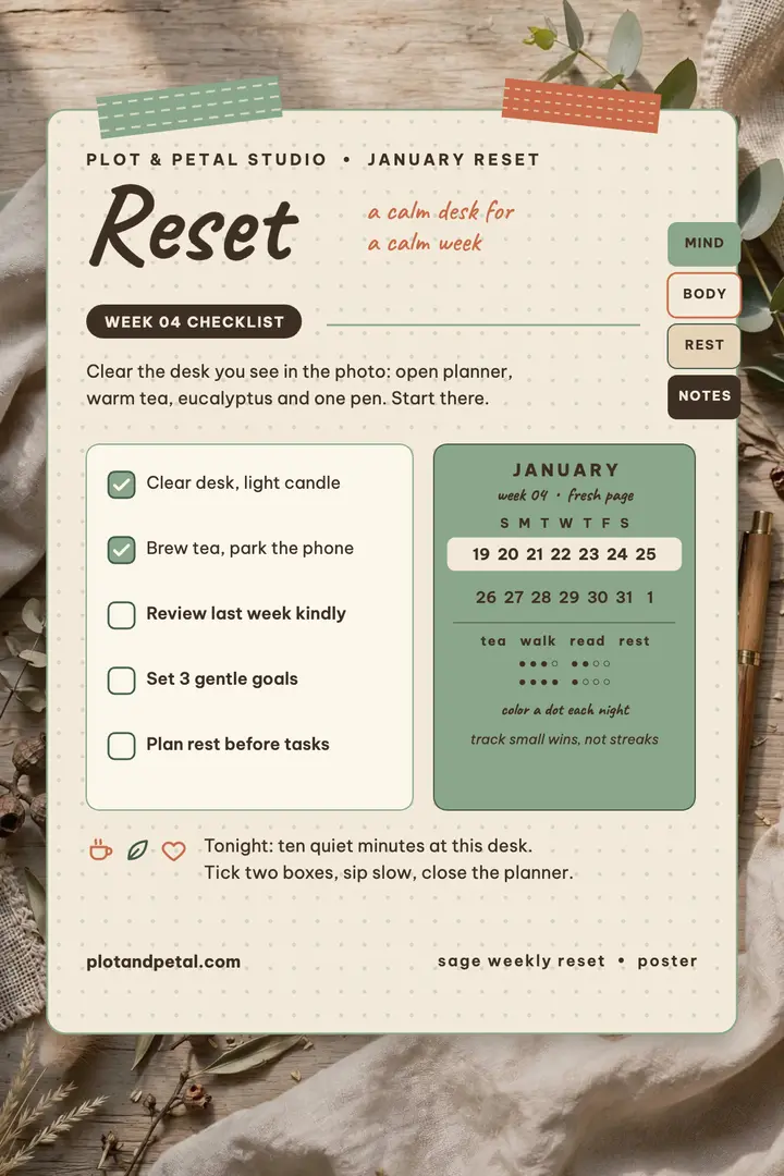 Plot and Petal weekly reset planner poster template