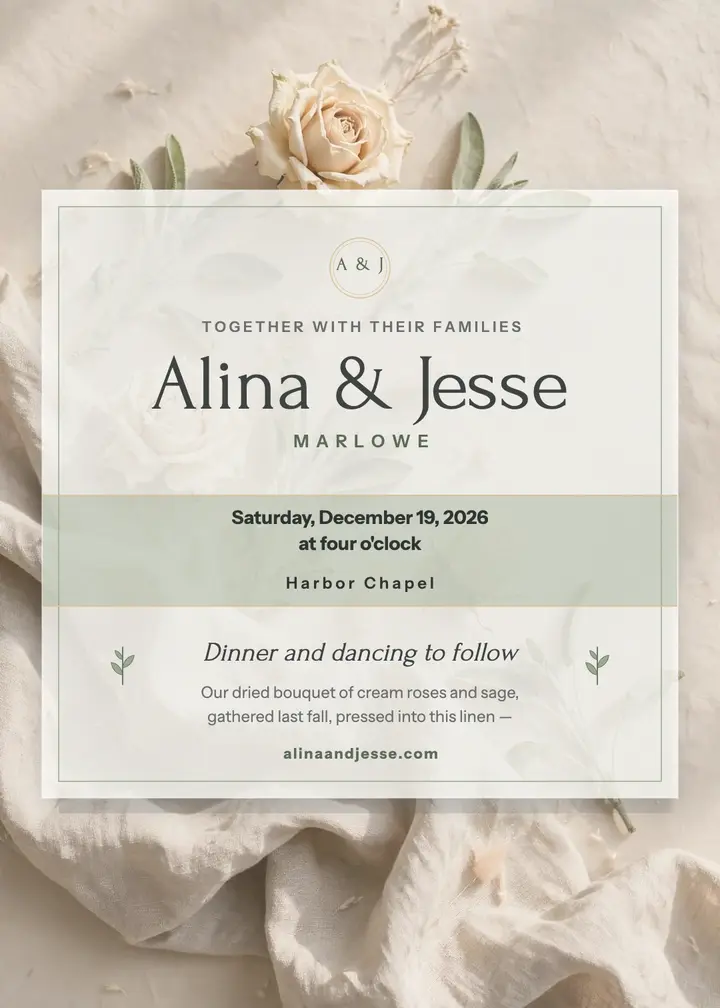 Sage winter wedding invitation, Alina and Jesse: winter wedding invitation template