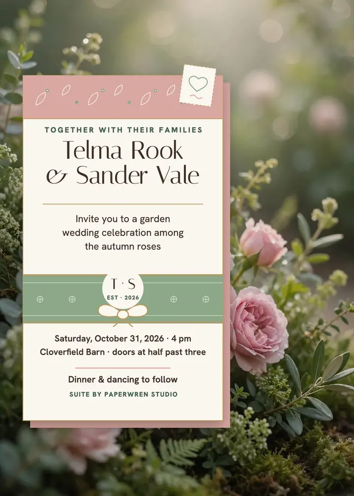 Sage garden wedding suite invitation: garden wedding invitation template