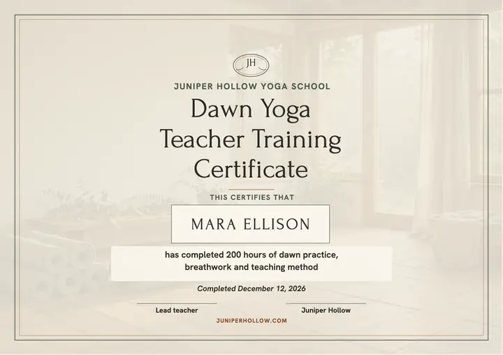 Dawn yoga teacher certificate, sage template