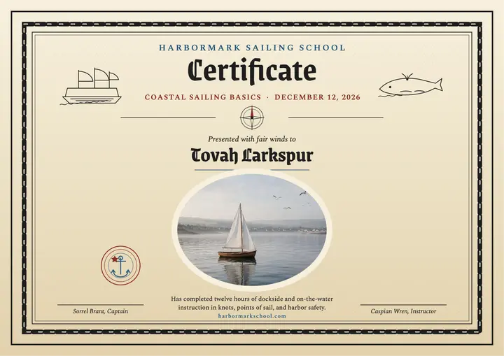 Harbormark sailing basics certificate template