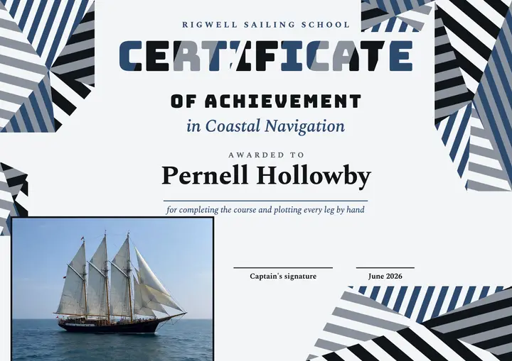 Rigwell sailing school navigation certificate template