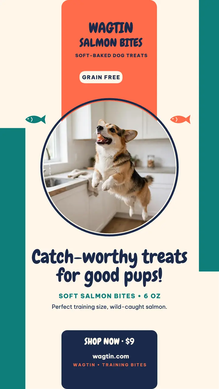 Wagtin Salmon Bites dog treat story template