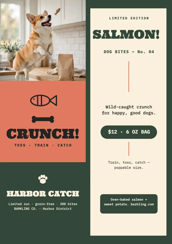 Barkling salmon bites obi flyer template