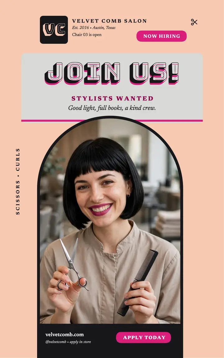 Velvet Comb salon hiring cover template