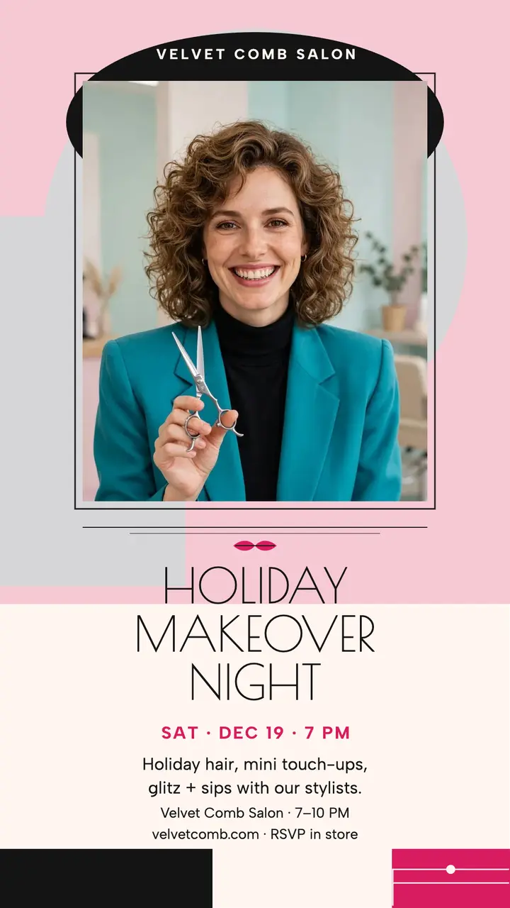 Velvet Comb holiday makeover night invite template