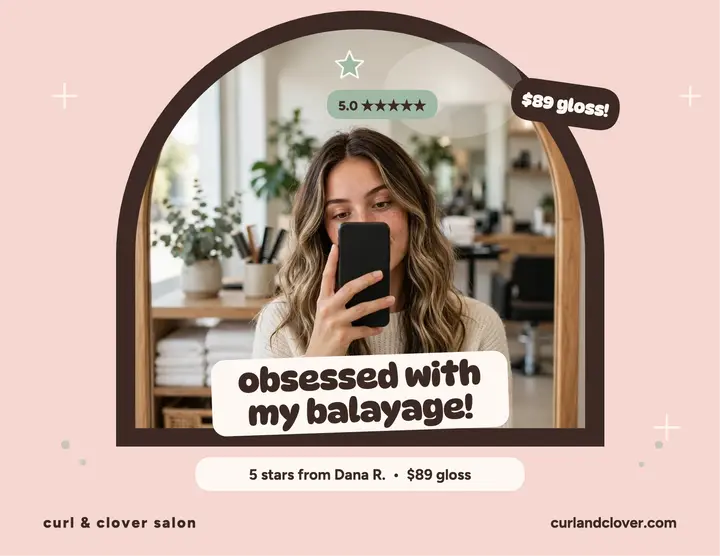 Curl and Clover mirror selfie review flyer template